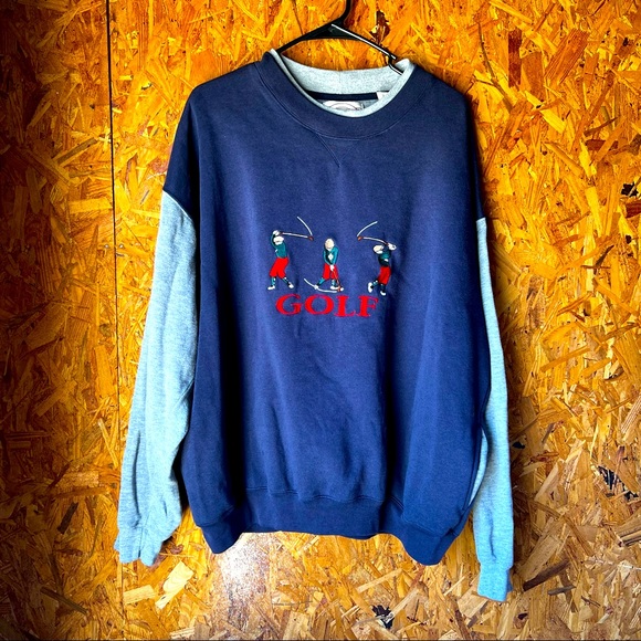 Josh Ashford GOLF faux double layered crew sweatshirt XL - Picture 1 of 4